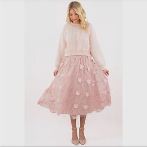 Elegant Pink Floral Lace Skirt